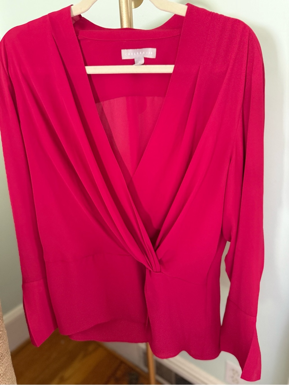 Chelsea28 Hot Pink Twist-Front V-Neck Blouse
